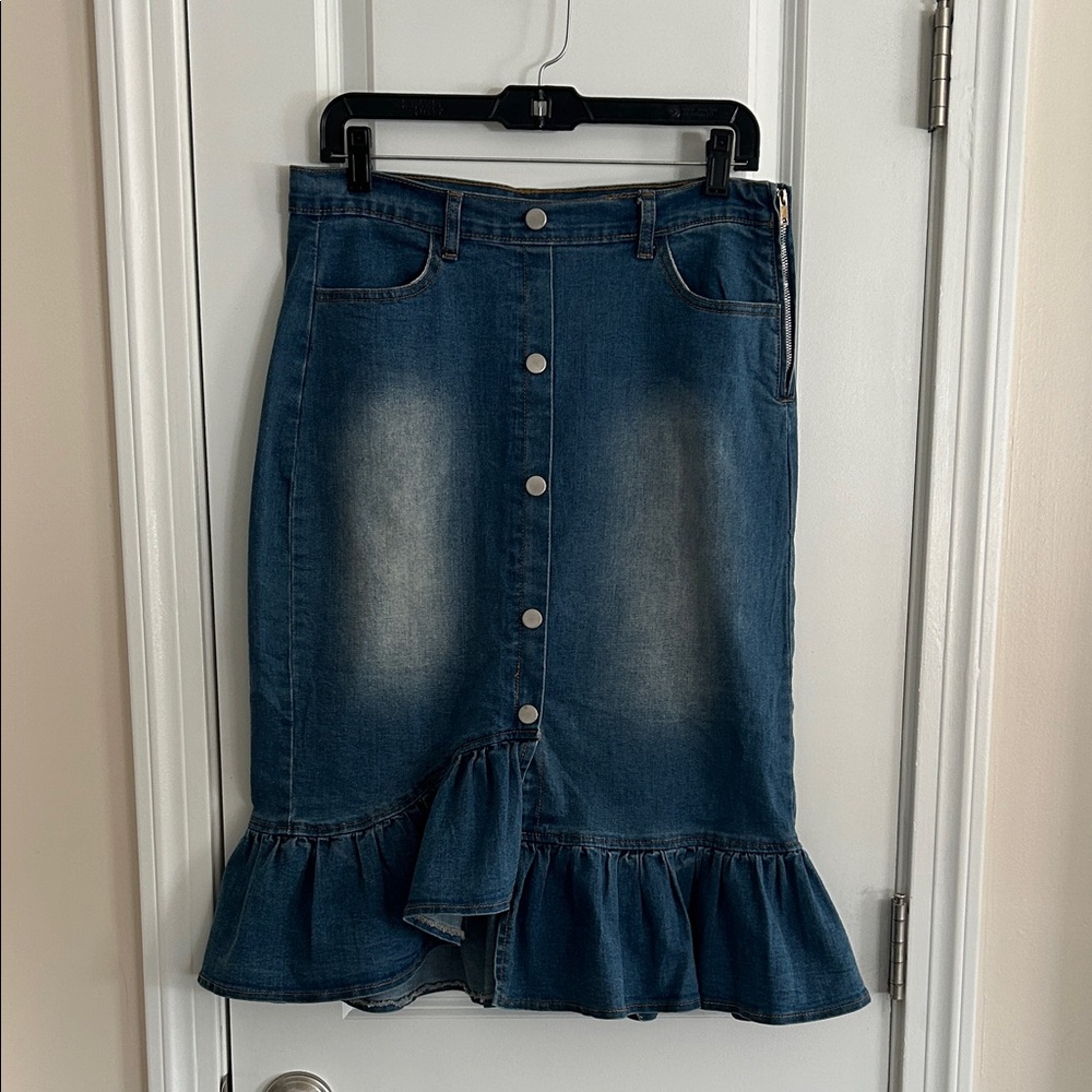 Hayden Denim Asymmetrical Button Skirt